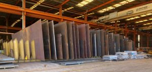 Stock of Steel plates inside a warehouse