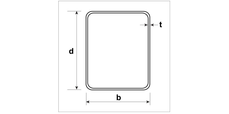 Structural tube pipe RHS line drawing with details